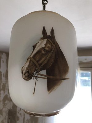 Opaline White Ceiling Lamp with Horse, 1950s-SDV-673955