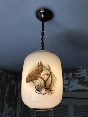 Opaline White Ceiling Lamp with Horse, 1950s-SDV-673955