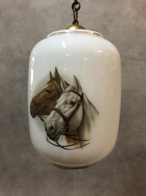 Opaline White Ceiling Lamp with Horse, 1950s-SDV-673955