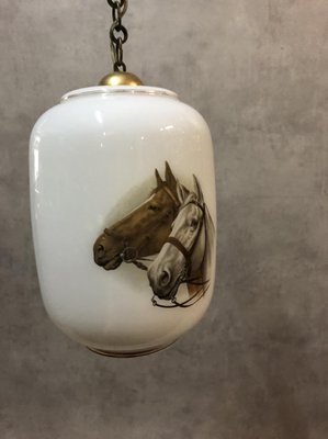 Opaline White Ceiling Lamp with Horse, 1950s-SDV-673955