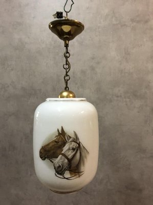 Opaline White Ceiling Lamp with Horse, 1950s-SDV-673955