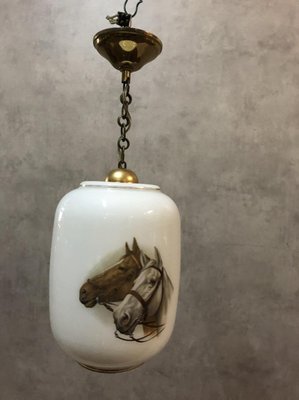 Opaline White Ceiling Lamp with Horse, 1950s-SDV-673955