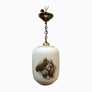 Opaline White Ceiling Lamp with Horse, 1950s-SDV-673955