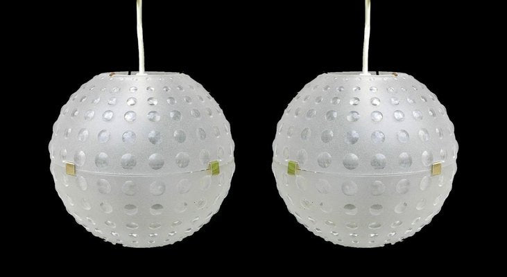 Opaque Molded Plastic Globe Pendant Lights, 1950s, Set of 2-ARU-625999