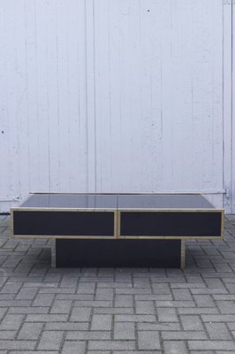 Opening Coffee Table Bar in Black Glass & Gold Metal attributed to Maison Lancel, France, 1970s-XIJ-1794360