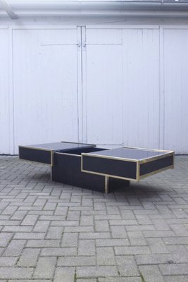 Opening Coffee Table Bar in Black Glass & Gold Metal attributed to Maison Lancel, France, 1970s-XIJ-1794360