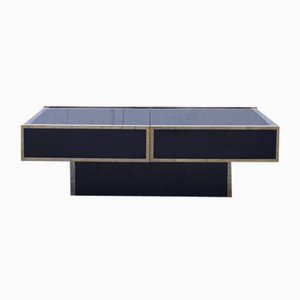 Opening Coffee Table Bar in Black Glass & Gold Metal attributed to Maison Lancel, France, 1970s-XIJ-1794360