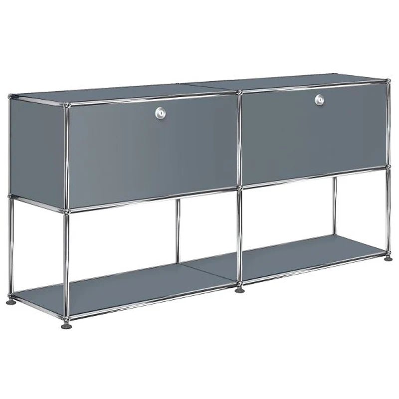 2x2 Modular Metal Sideboard with 2 top doors & 1-1 pannel [W(750+750)XD350XH(350+350)] by Usm #USM Mid-Gray