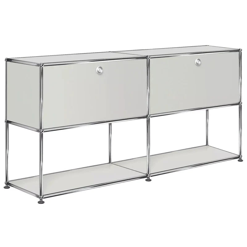 2x2 Modular Metal Sideboard with 2 top doors & 1-1 pannel [W(750+750)XD350XH(350+350)] by Usm #Light Gray [RAL 7035]