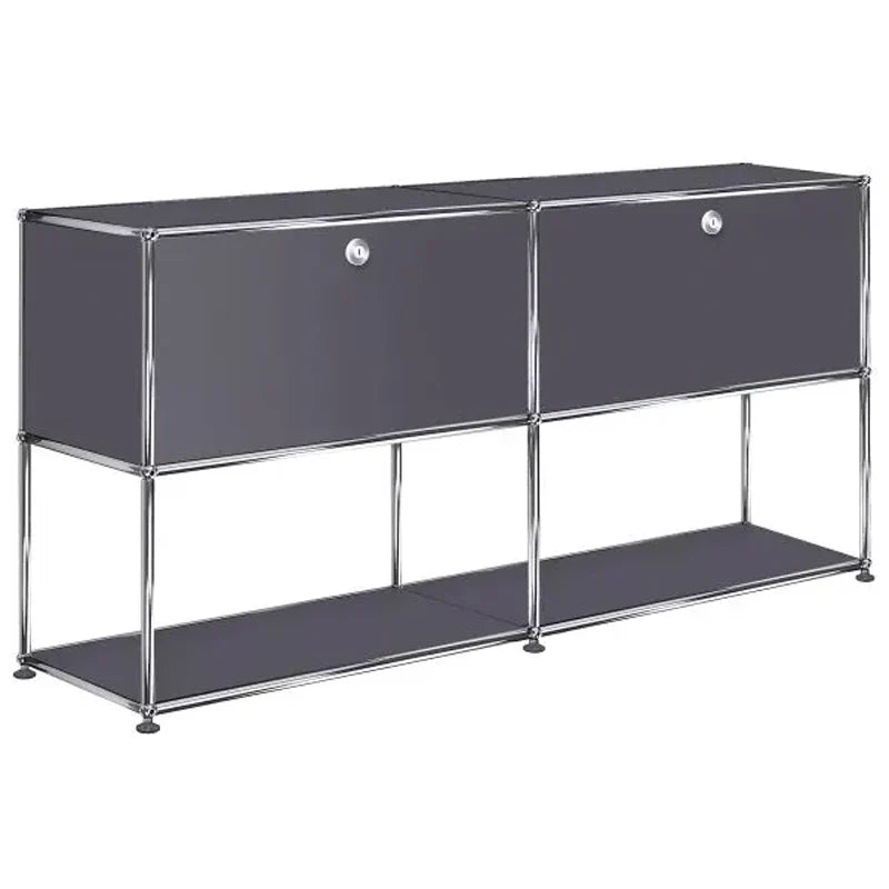 2x2 Modular Metal Sideboard with 2 top doors & 1-1 pannel [W(750+750)XD350XH(350+350)] by Usm #Anthracite [RAL 7016]