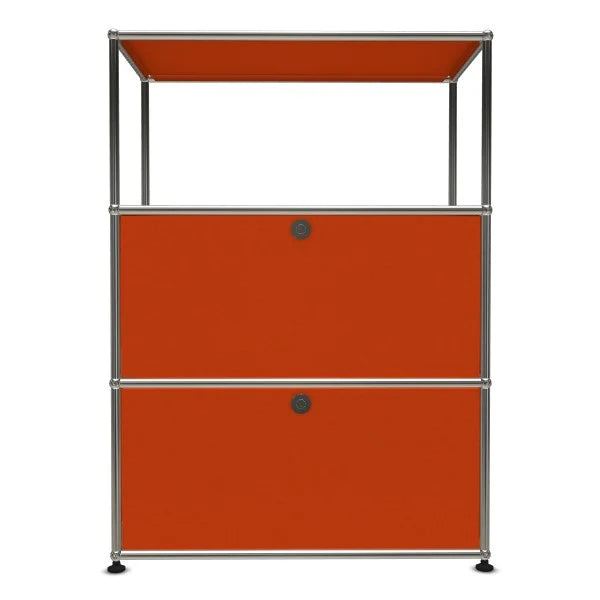 1X3 Modular Metal Highboard with 2 bottom doors & 1 pannel [W750XD350XH(350+350+350)] by Usm #Pure Orange [RAL 2004]