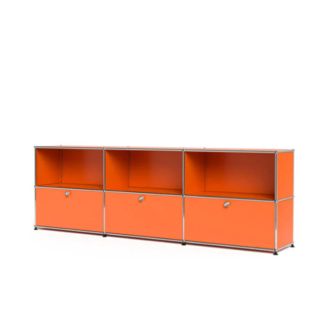 3x2 Modular Metal Sideboard with 3 bottom doors [W(750+750+750)XD350XH(350+350)] by Usm #Pure Orange [RAL 2004]