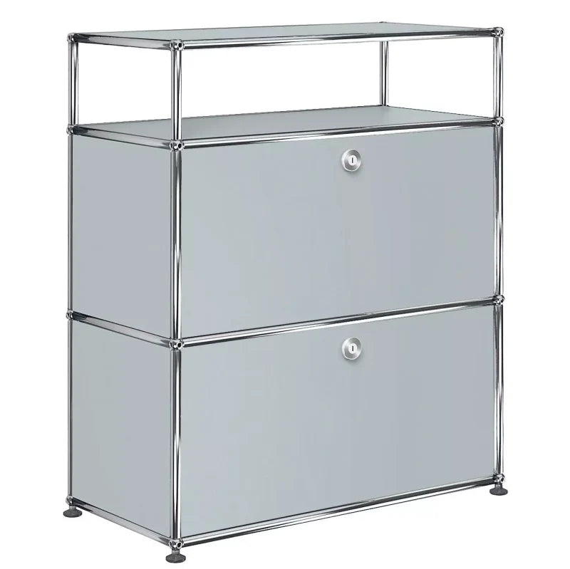 1X3 Modular Metal Highboard with 2 bottom doors & 1 pannel [W750XD350XH(350+350+175)] by Usm #USM Matte Silver