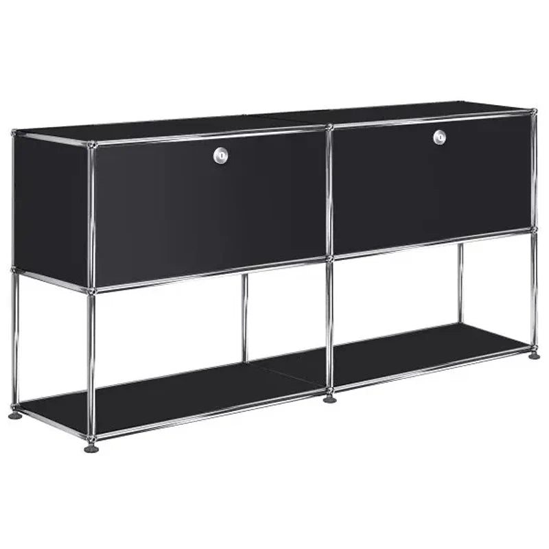 2x2 Modular Metal Sideboard with 2 top doors & 1-1 pannel [W(750+750)XD350XH(350+350)] by Usm #Graphite Black [RAL 9011]