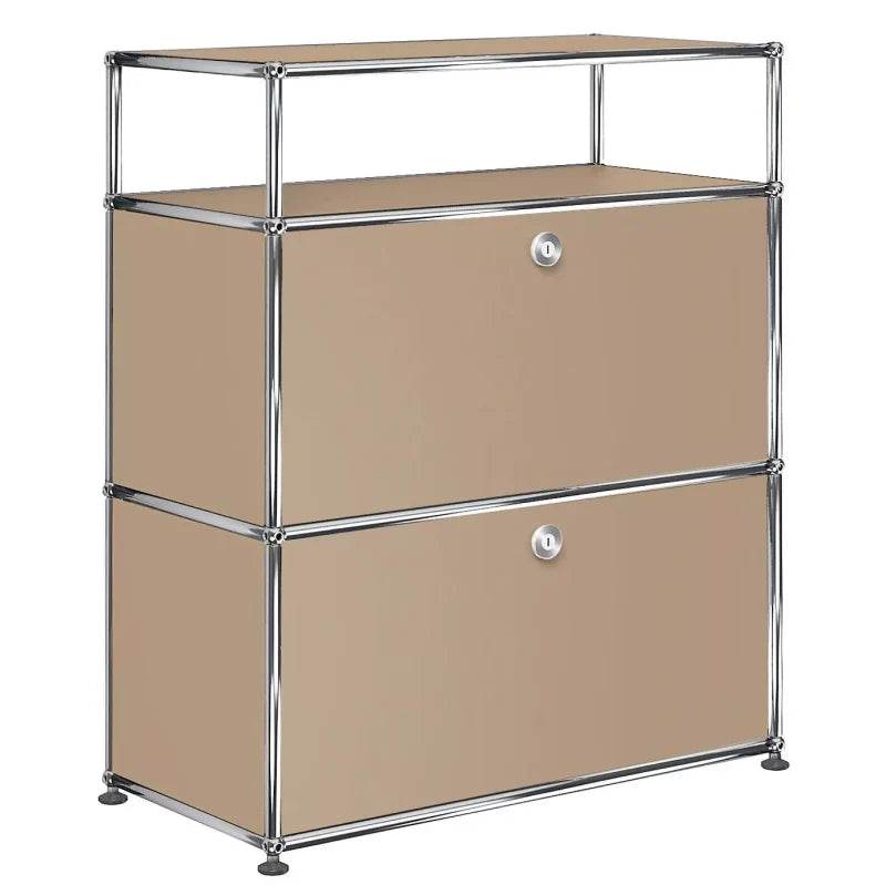 1X3 Modular Metal Highboard with 2 bottom doors & 1 pannel [W750XD350XH(350+350+175)] by Usm #USM Beige