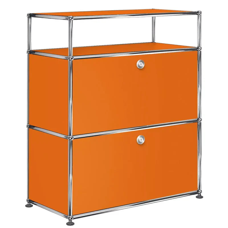 1X3 Modular Metal Highboard with 2 bottom doors & 1 pannel [W750XD350XH(350+350+175)] by Usm #Pure Orange [RAL 2004]