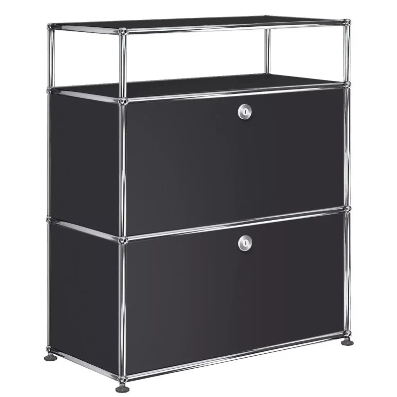 1X3 Modular Metal Highboard with 2 bottom doors & 1 pannel [W750XD350XH(350+350+175)] by Usm #Graphite Black [RAL 9011]