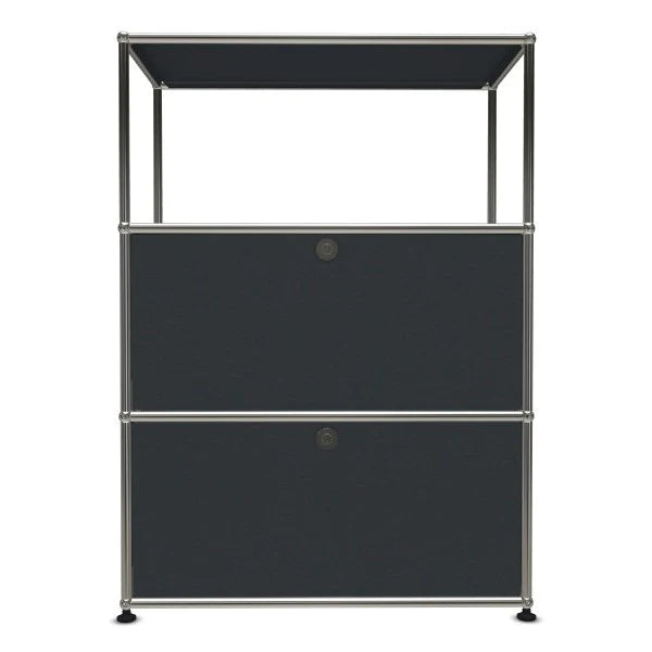 1X3 Modular Metal Highboard with 2 bottom doors & 1 pannel [W750XD350XH(350+350+350)] by Usm #Anthracite [RAL 7016]