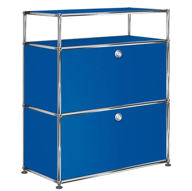 1X3 Modular Metal Highboard with 2 bottom doors & 1 pannel [W750XD350XH(350+350+175)] by Usm #Gentian Blue [RAL 5010]