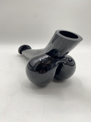 Oral -Blown Flower Vase in a Striking Phallus Form in Black Glass-CZ-1752367