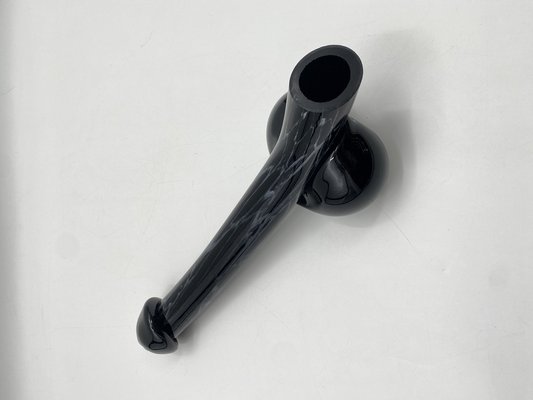 Oral -Blown Flower Vase in a Striking Phallus Form in Black Glass-CZ-1752367