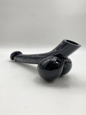 Oral -Blown Flower Vase in a Striking Phallus Form in Black Glass-CZ-1752367