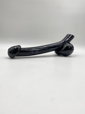 Oral -Blown Flower Vase in a Striking Phallus Form in Black Glass-CZ-1752367