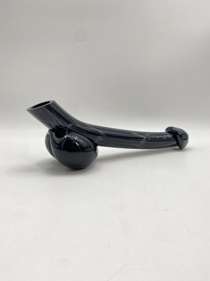 Oral -Blown Flower Vase in a Striking Phallus Form in Black Glass-CZ-1752367