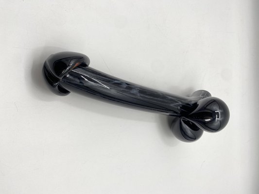 Oral -Blown Flower Vase in a Striking Phallus Form in Black Glass-CZ-1752367