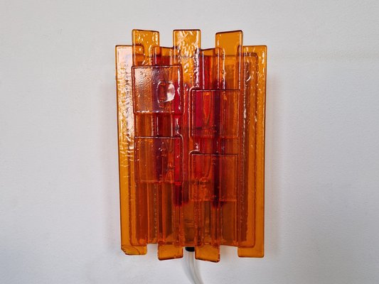 Orange Acrylic and Metal Wall Lamp by Claus Bolby for Cebo Industri, Denmark, 1960s-NV-1421361