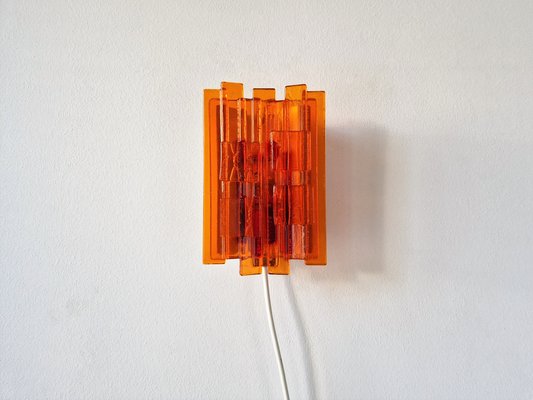 Orange Acrylic and Metal Wall Lamp by Claus Bolby for Cebo Industri, Denmark, 1960s-NV-1421361