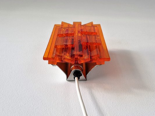 Orange Acrylic and Metal Wall Lamp by Claus Bolby for Cebo Industri, Denmark, 1960s-NV-1421361