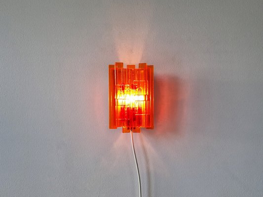 Orange Acrylic and Metal Wall Lamp by Claus Bolby for Cebo Industri, Denmark, 1960s-NV-1421361