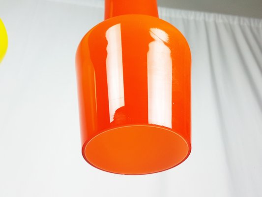 Orange and Yellow Murano Glass and Brass Pendant Lamp from Stilnovo, 1950s-RD-1757906