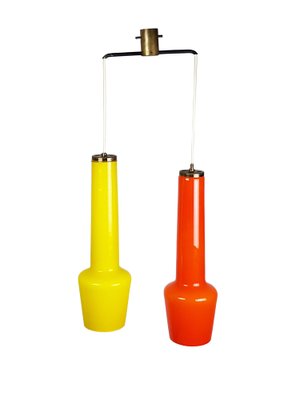 Orange and Yellow Murano Glass and Brass Pendant Lamp from Stilnovo, 1950s-RD-1757906