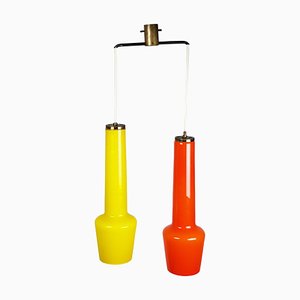 Orange and Yellow Murano Glass and Brass Pendant Lamp from Stilnovo, 1950s-RD-1757906