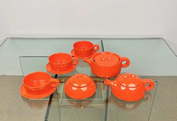 Orange Ceramic Tea Set by Liisi Beckmann for Gabbianelli, Italy, 1960s, Set of 6-LYQ-1171269