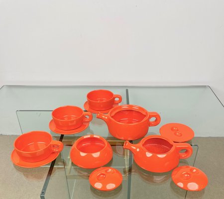 Orange Ceramic Tea Set by Liisi Beckmann for Gabbianelli, Italy, 1960s, Set of 6-LYQ-1171269