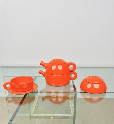 Orange Ceramic Tea Set by Liisi Beckmann for Gabbianelli, Italy, 1960s, Set of 6-LYQ-1171269