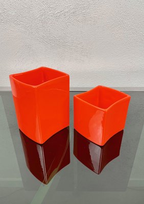 Orange Ceramic Vase by Franco Bettonica for Gabbianelli, Italy, 1970s, Set of 2-LYQ-1171392