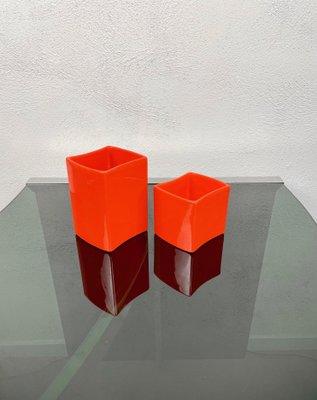 Orange Ceramic Vase by Franco Bettonica for Gabbianelli, Italy, 1970s, Set of 2-LYQ-1171392