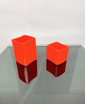 Orange Ceramic Vase by Franco Bettonica for Gabbianelli, Italy, 1970s, Set of 2-LYQ-1171392