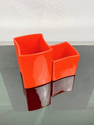 Orange Ceramic Vase by Franco Bettonica for Gabbianelli, Italy, 1970s, Set of 2-LYQ-1171392