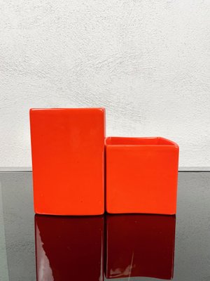 Orange Ceramic Vase by Franco Bettonica for Gabbianelli, Italy, 1970s, Set of 2-LYQ-1171392