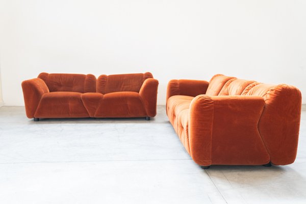 Orange Cinille Sofas, 1970s, Set of 2-KNM-1796066