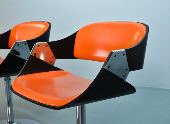 Orange Dining Chairs on Chrome Pedestal attributed to Rudi Verelst for Novalux, 1960s, Set of 6-IXC-1384085