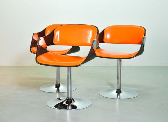 Orange Dining Chairs on Chrome Pedestal attributed to Rudi Verelst for Novalux, 1960s, Set of 6-IXC-1384085