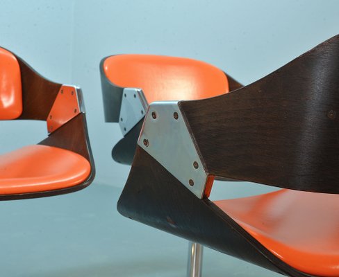 Orange Dining Chairs on Chrome Pedestal attributed to Rudi Verelst for Novalux, 1960s, Set of 6-IXC-1384085