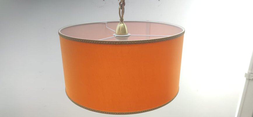 Orange Fabric Suspension Light with Gold Silk Cord-QLH-1175102