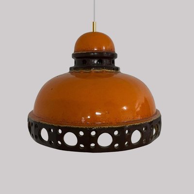 Orange Glazed Ceramic Pendant Lights, Germany, 1970s, Set of 4-VDW-1784693